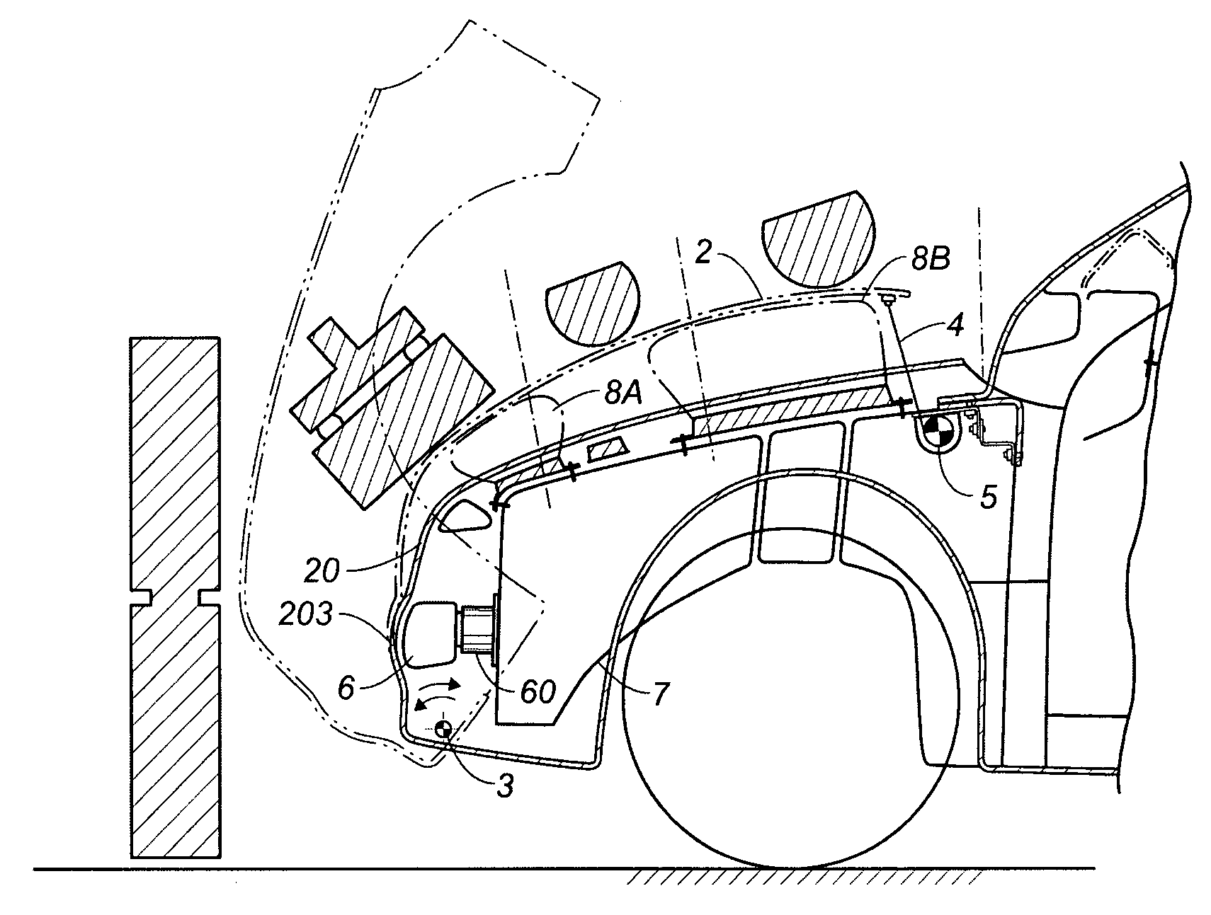 Structure for the front of a vehicle, of the type with control of the deformation for the safeguard of the pedestrian