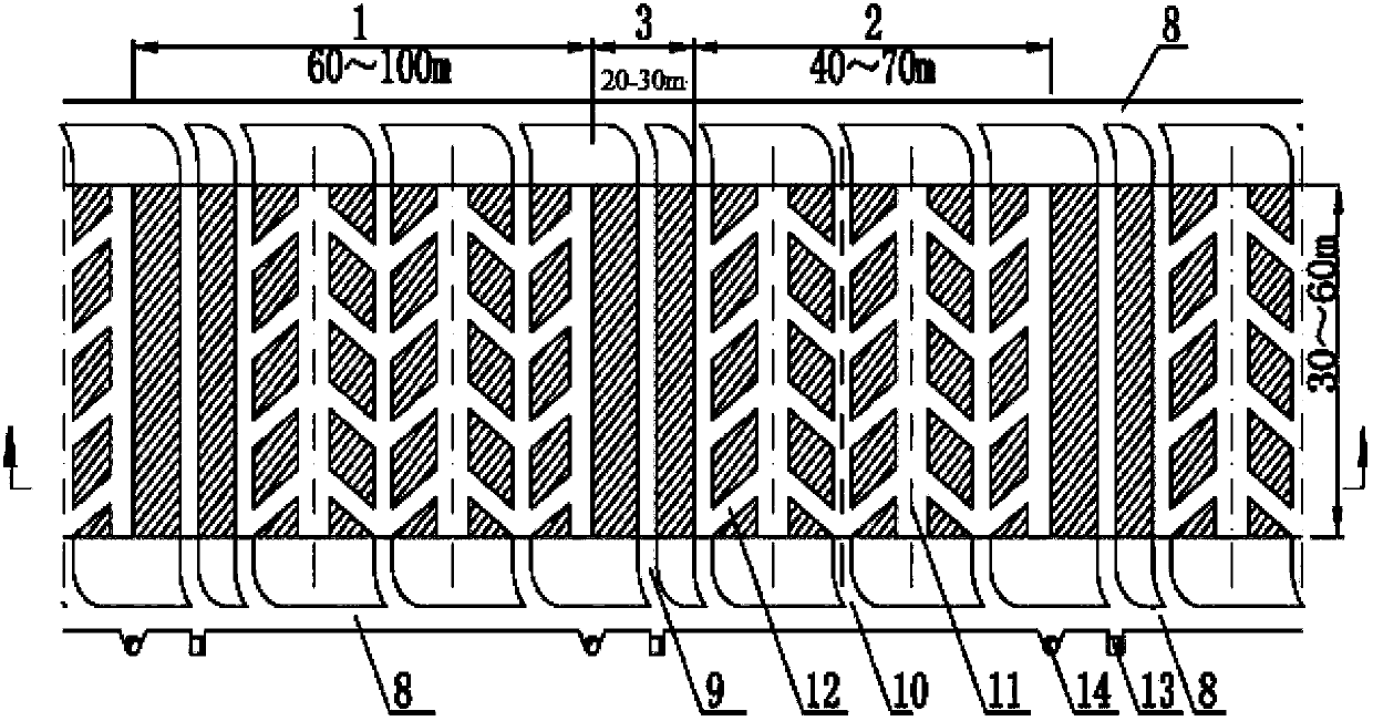 Stope structure arrangement mode suitable for underground mine high productivity and low cost subsequent filling