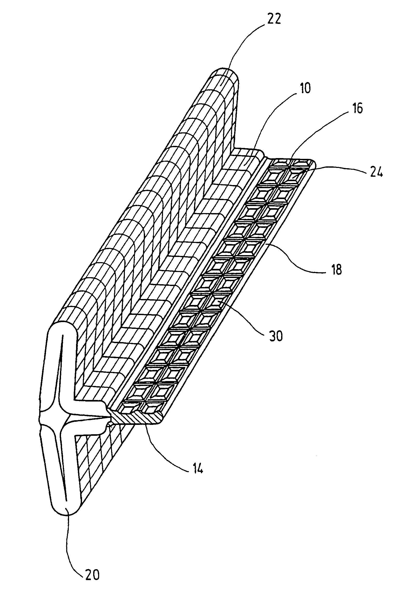 Filter element comprising an embossed weld connection clip and device for producing the same