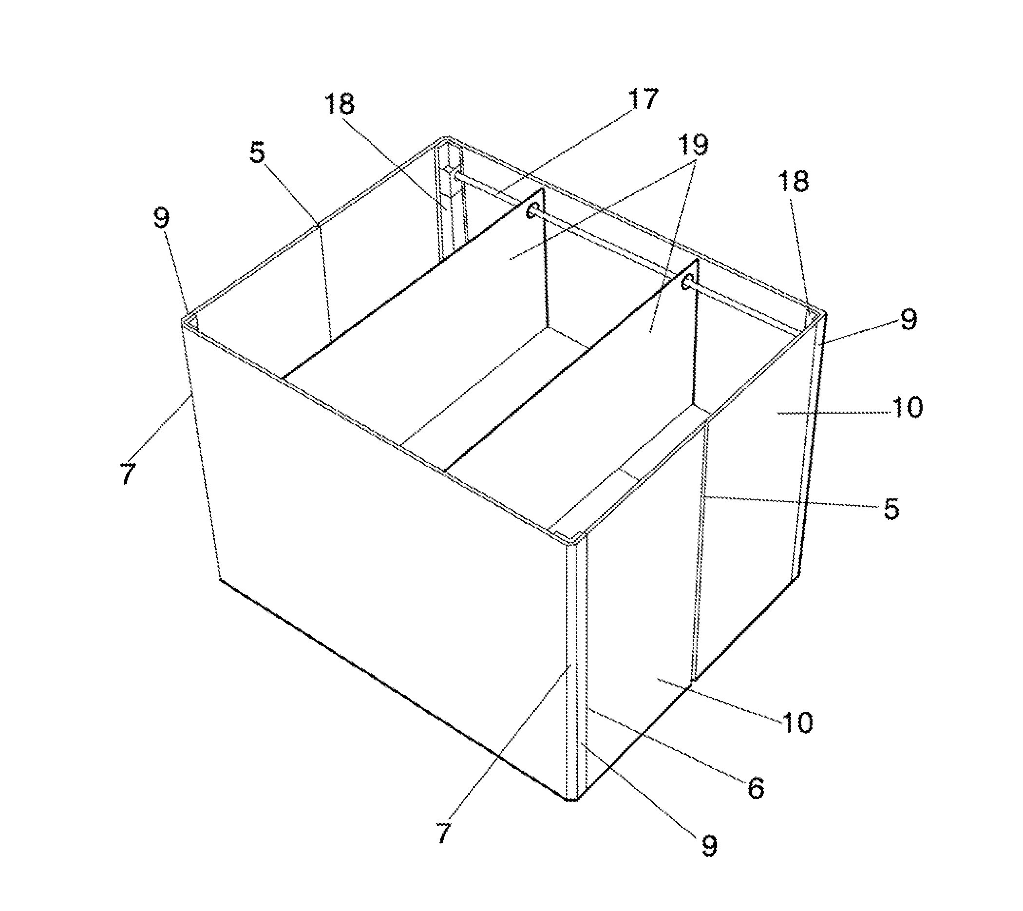Container with foldable load platform