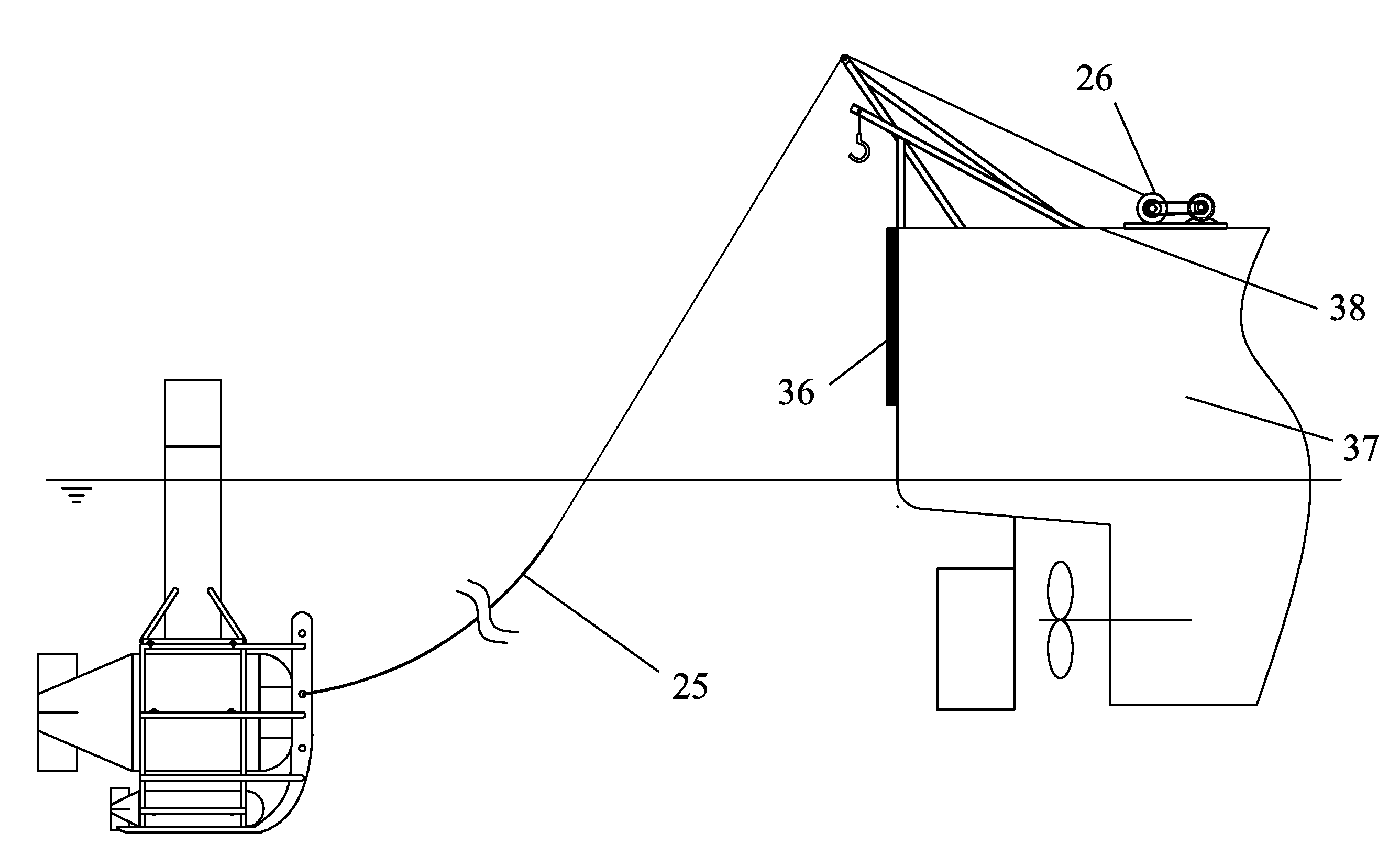 Large-sized underwater towing device and method using the same for underwater towing