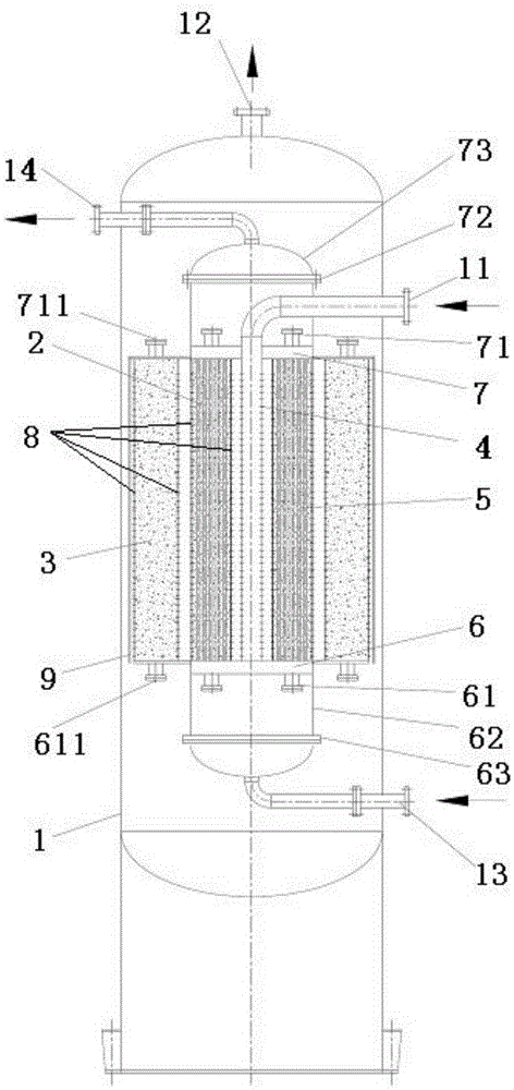 Combined type fixed bed reactor and device formed thereby
