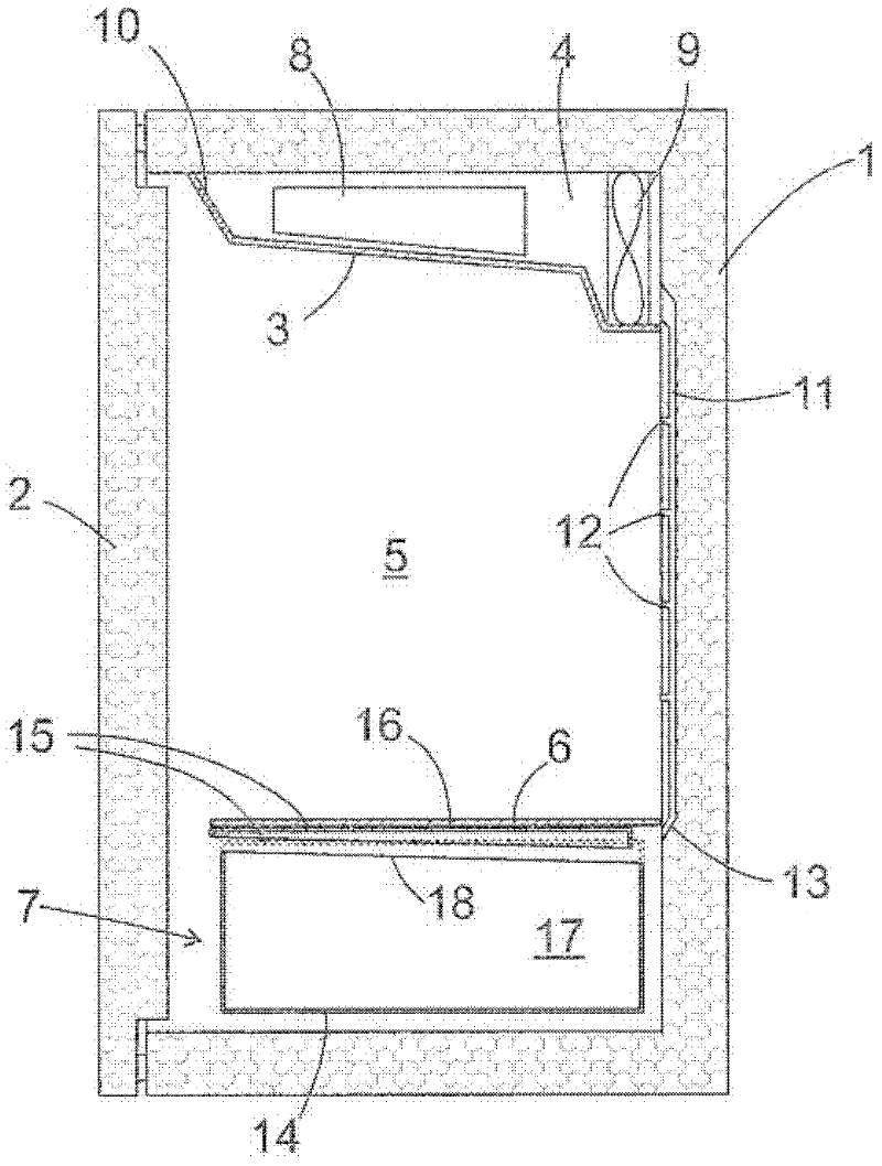 Refrigeration device with a vegetable drawer