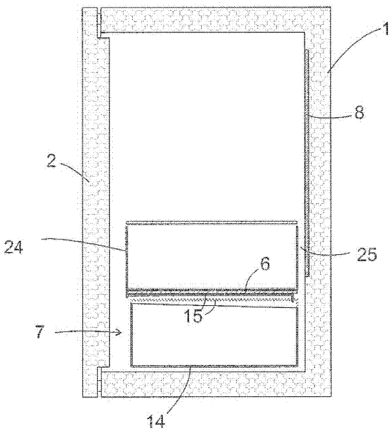 Refrigeration device with a vegetable drawer