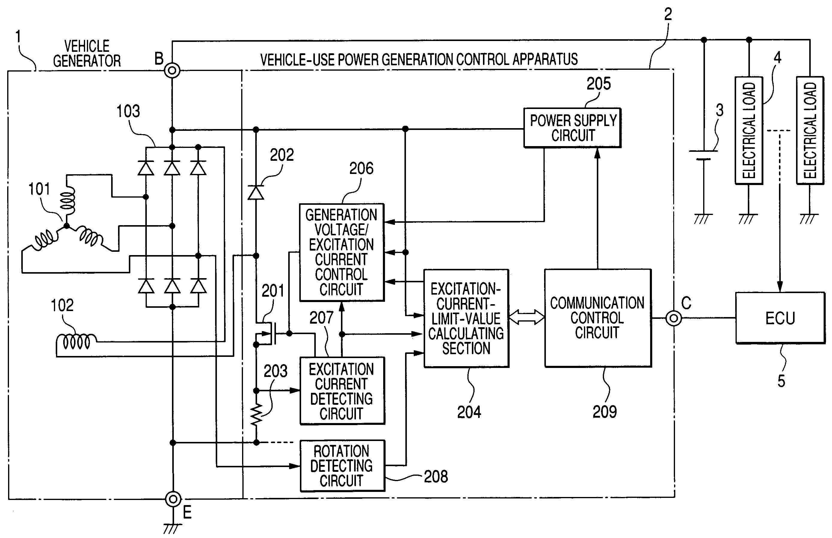 Vehicle-use power generation control apparatus