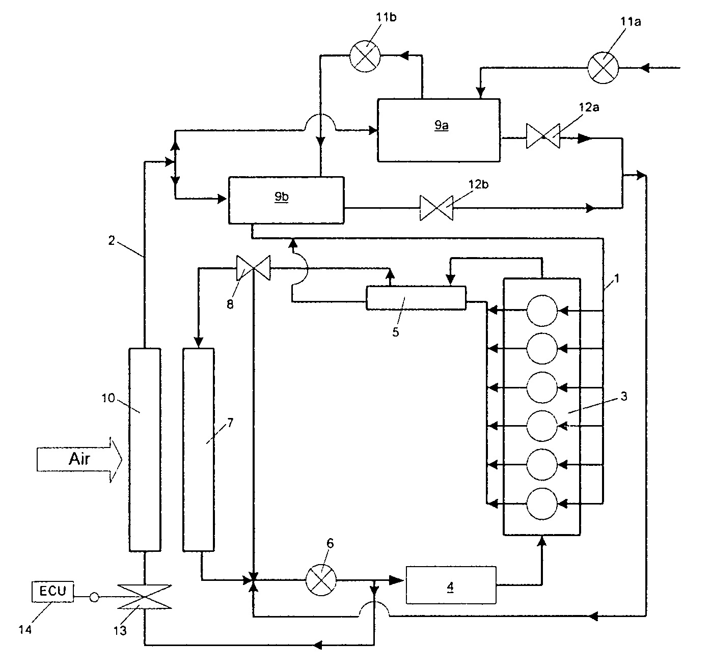 Cooling system of an internal combustion engine having charge air feed