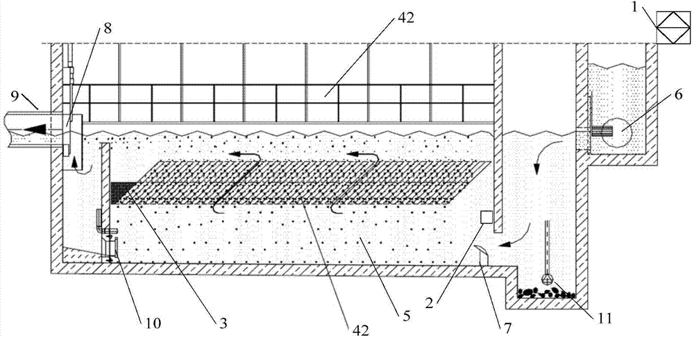 Sloping plate device for removing suspended particles in rainwater storage tank and application thereof