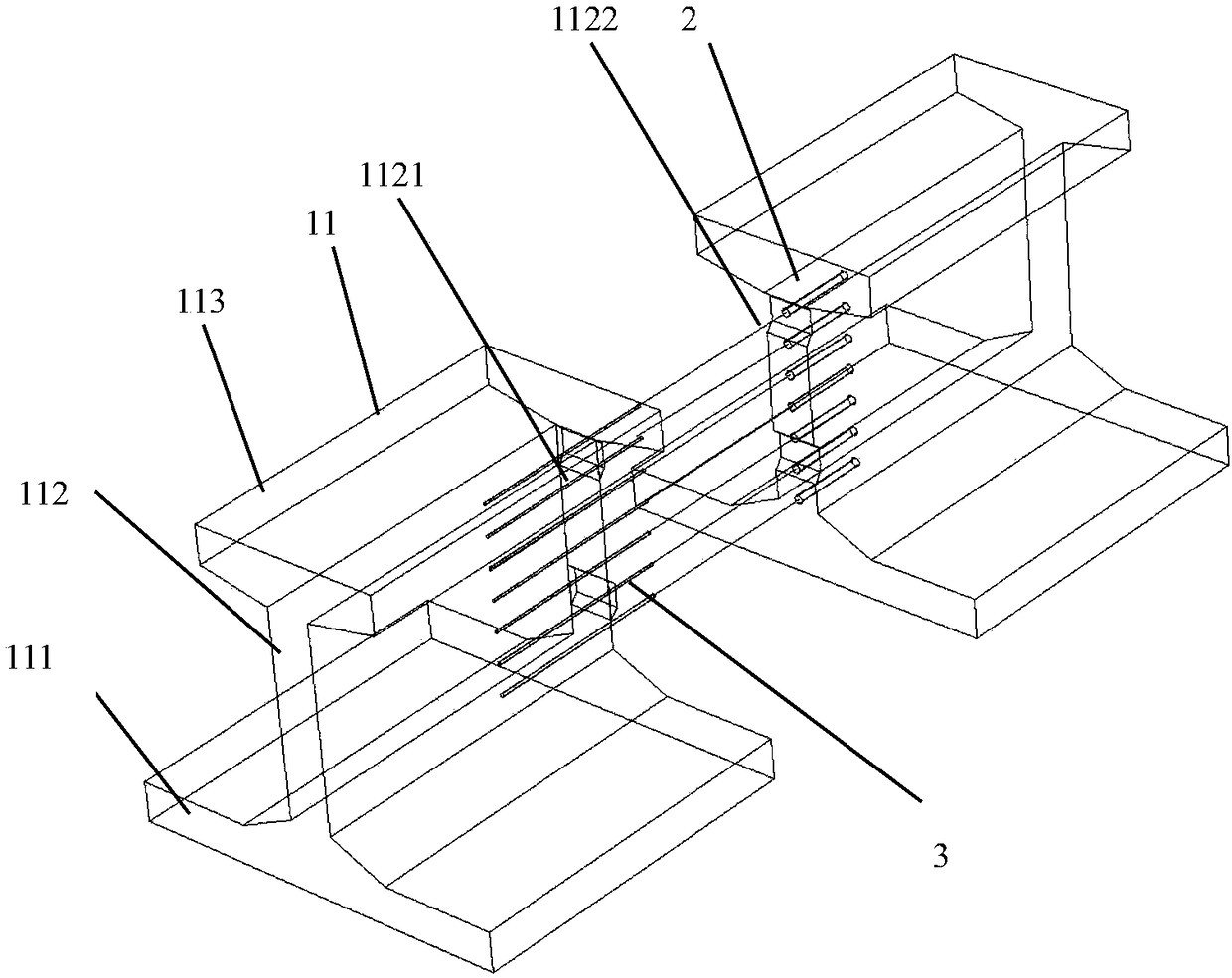 Segmental beam with horizontally distributed reinforcing bars