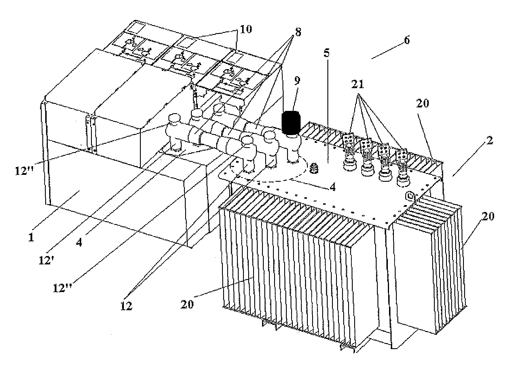 Connection device for transformer substation modules