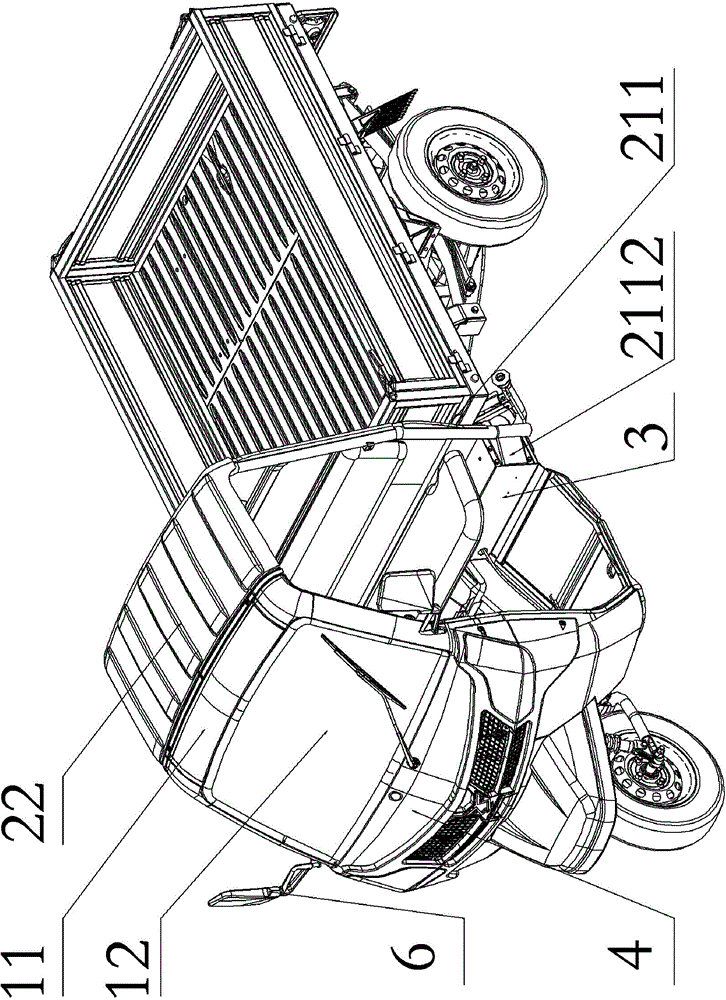Spliced combined cab for motor tricycle