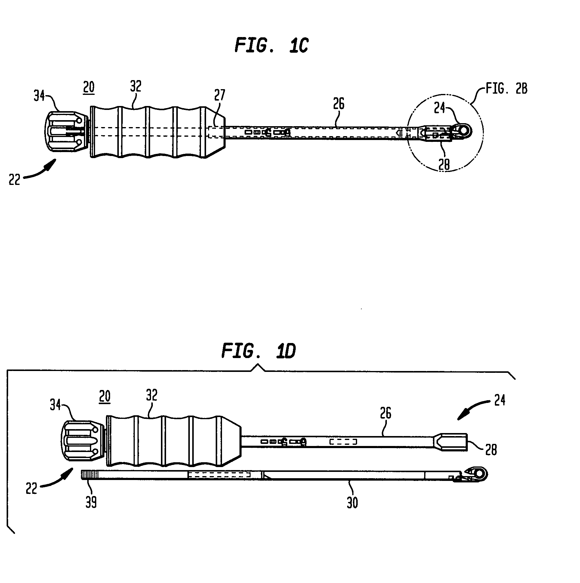 Rod inserter and rod with reduced diameter end