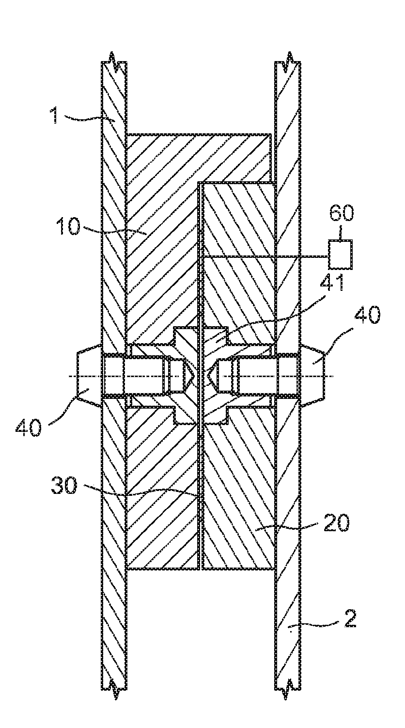 Method and device for connecting and separating two elements, with combined connecting and separating means