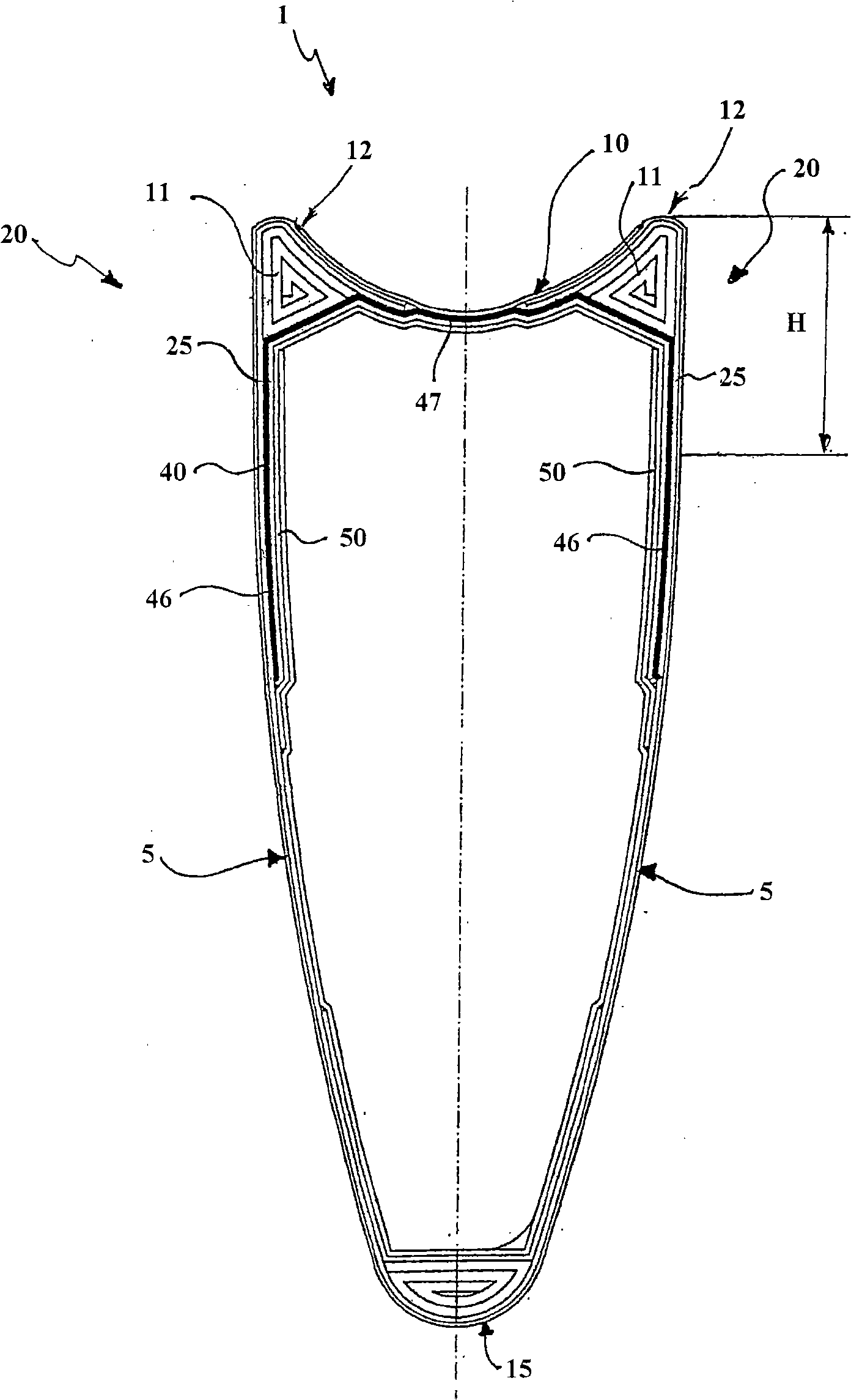 Rim for a bicycle wheel made from composite material with a wear indicator and wheel comprising such a rim