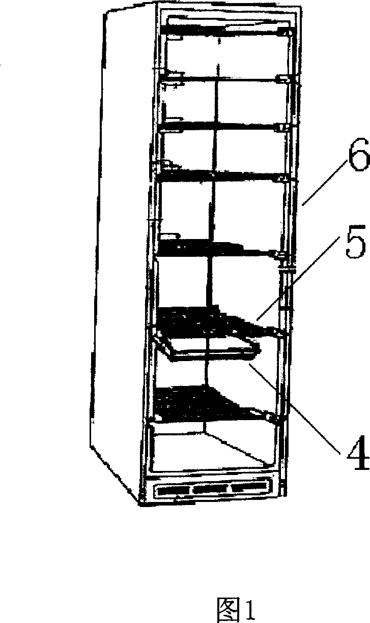 Refrigerator with bottom board set in bottom of rack or storing basket