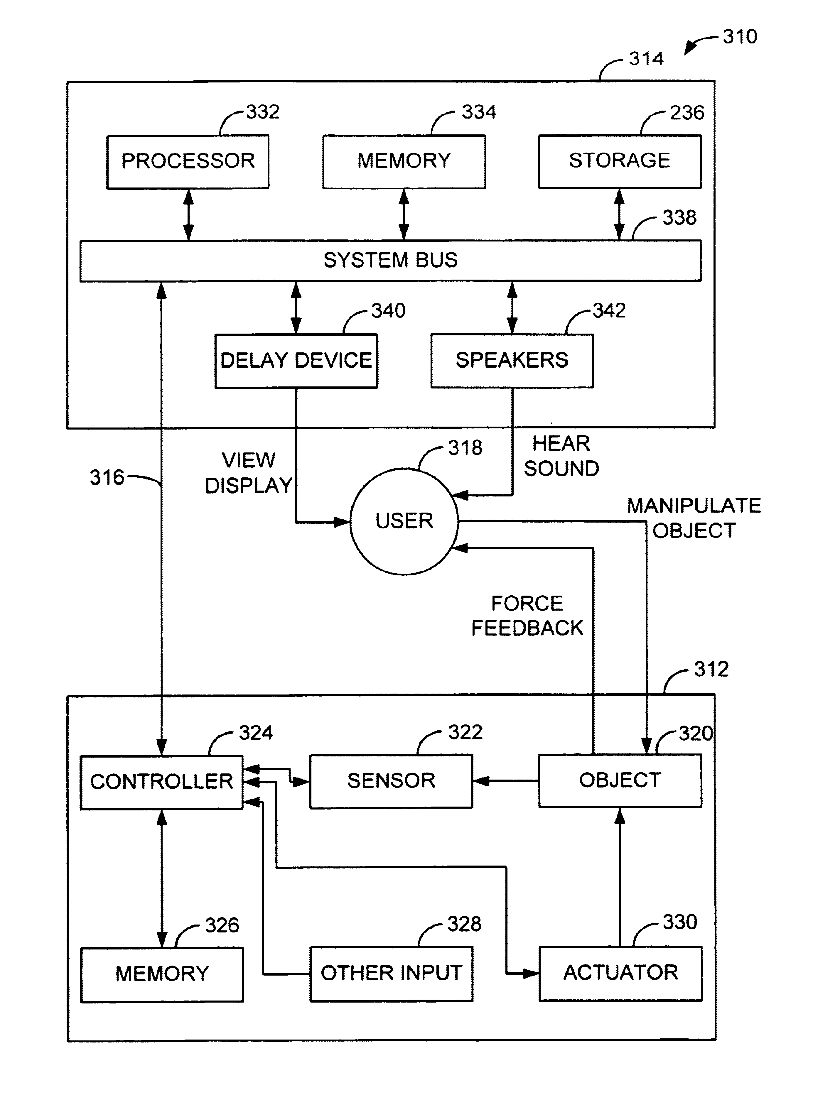 Method and system for processing force feedback effects generated at a host for playback at a physical interaction device