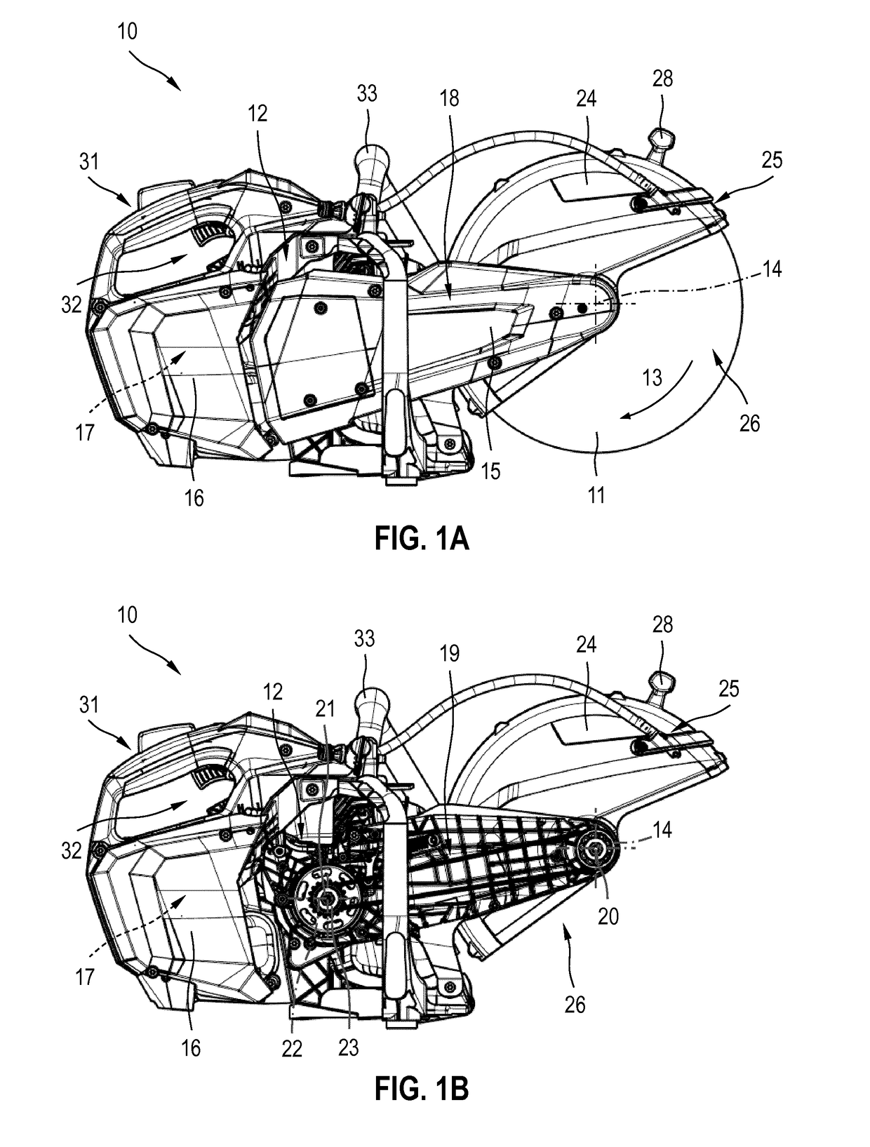 Handheld, hand-guided cutting-off machine