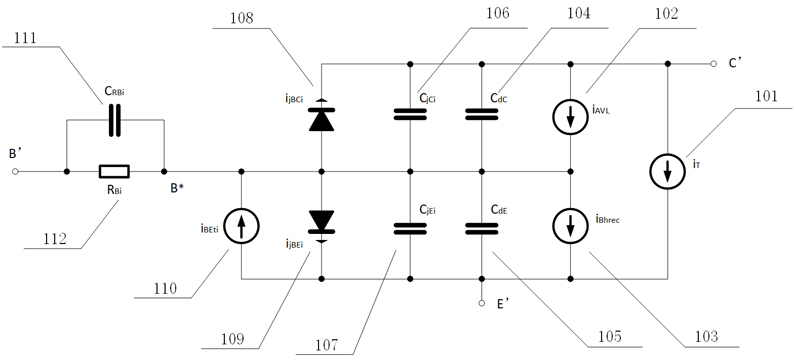 A large-signal equivalent circuit model of a composite strained si/sige heterojunction bipolar transistor