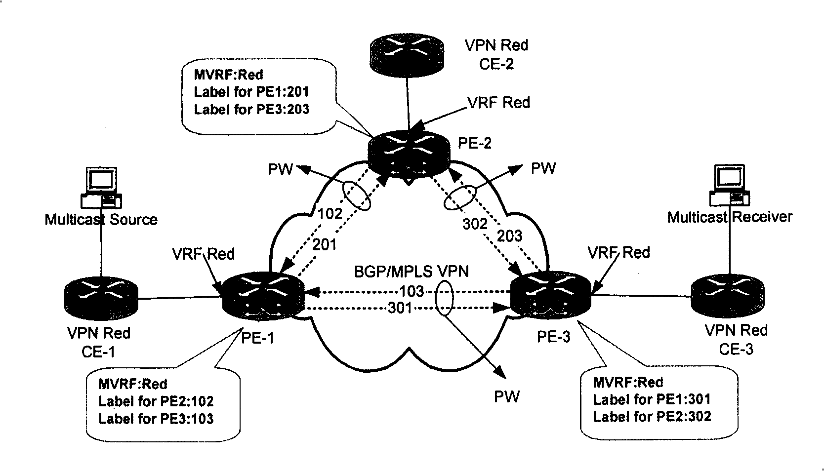 Method for realizing muti-casting in BGP/MPLS VPN