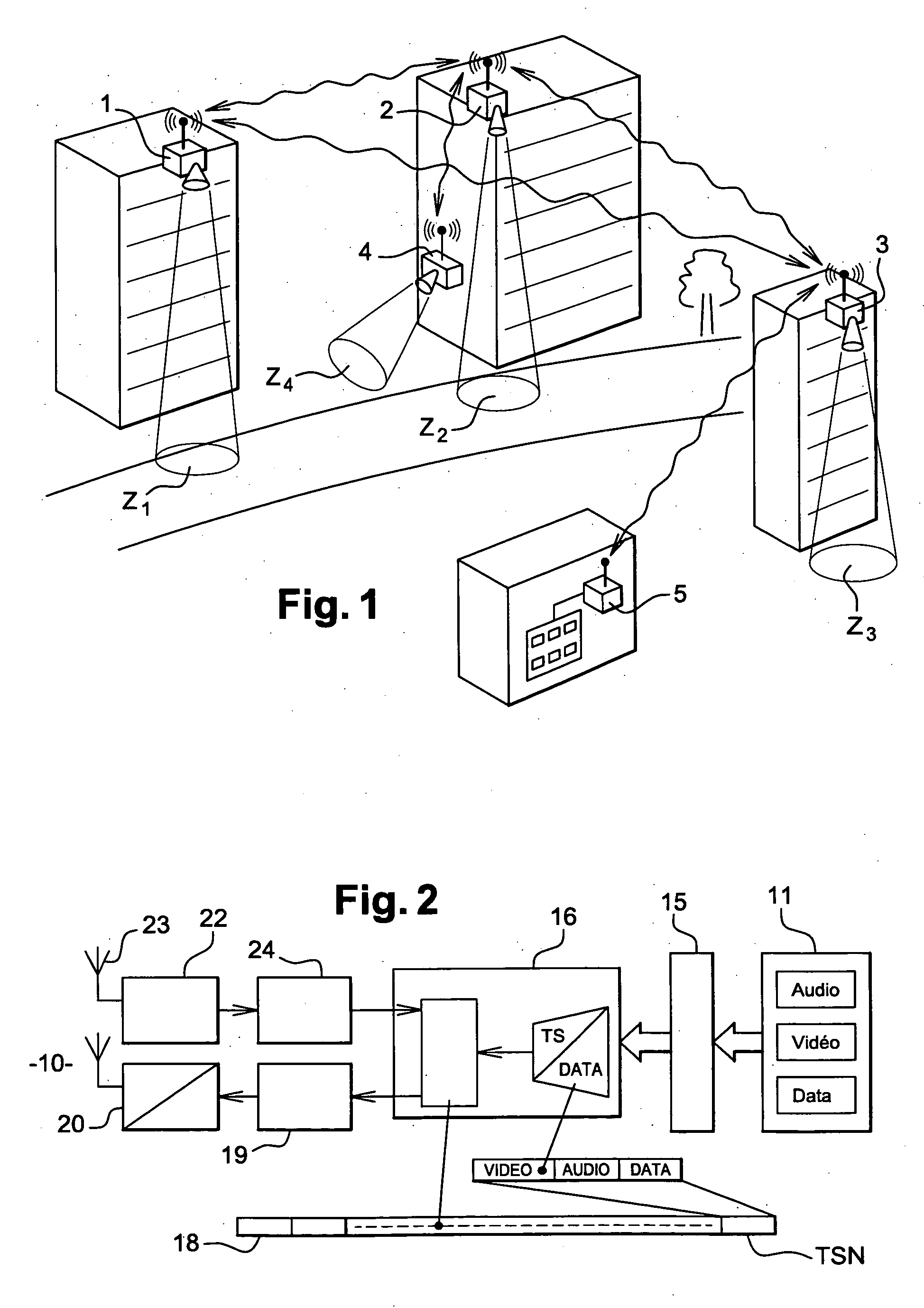 Device for the digital radio transmission of data comprising video information