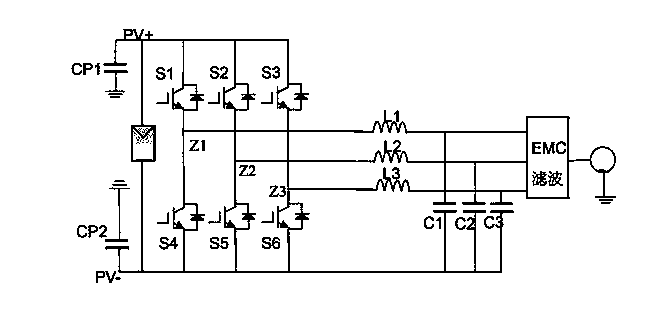 Three-phase non-isolation type photovoltaic grid-connected inverter and photovoltaic power generation system