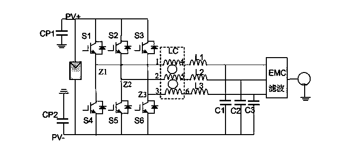 Three-phase non-isolation type photovoltaic grid-connected inverter and photovoltaic power generation system