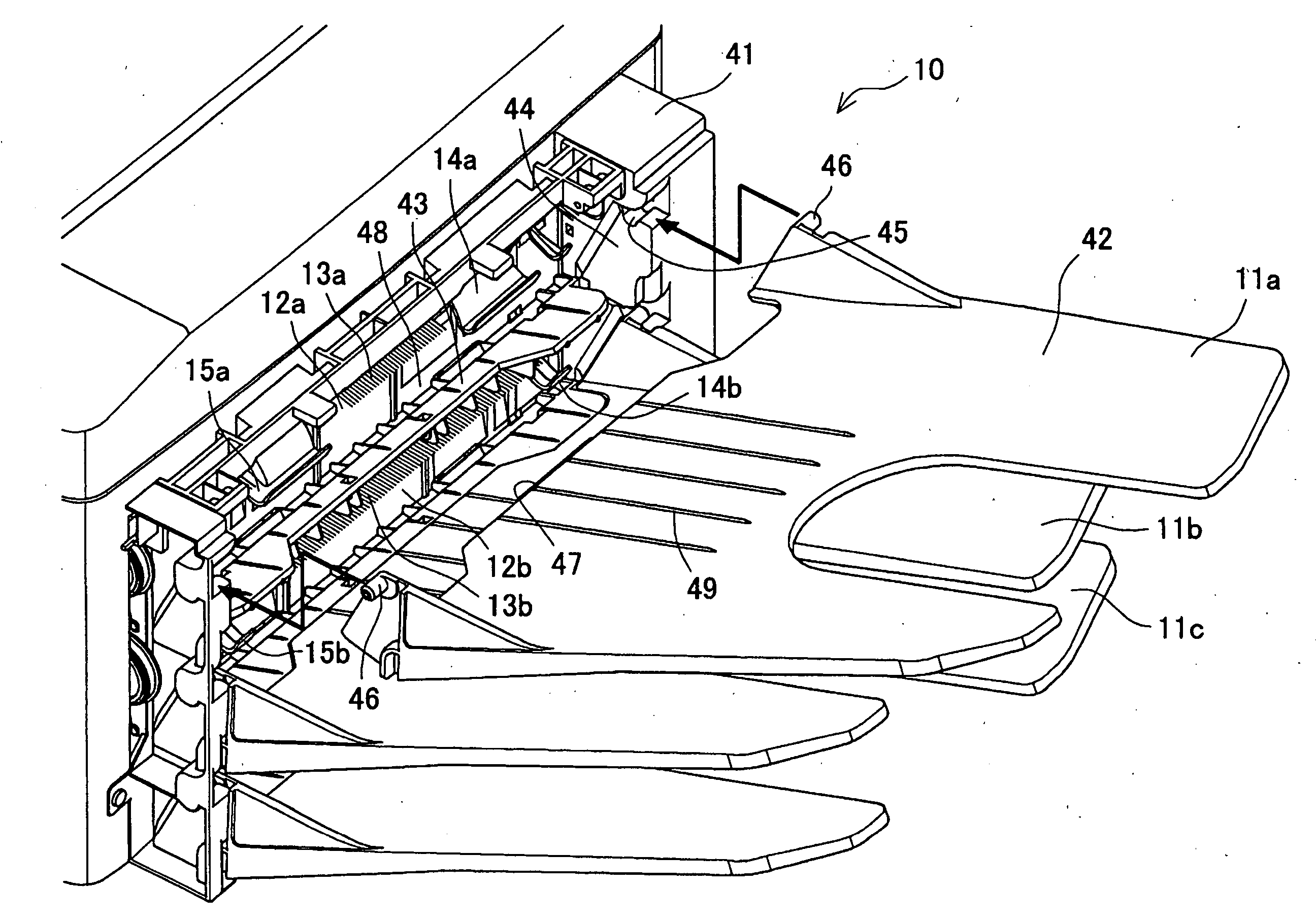 Sheet discharge tray and a multiple bin sorter equipped with the same