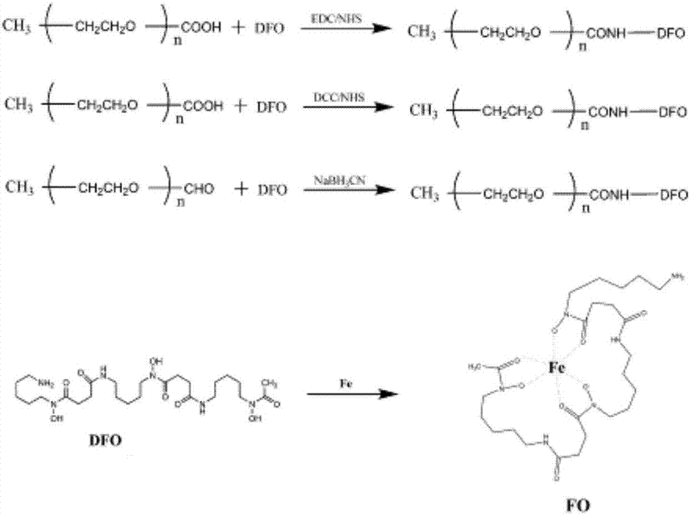 Polyethylene glycol modified iron ionic chelator