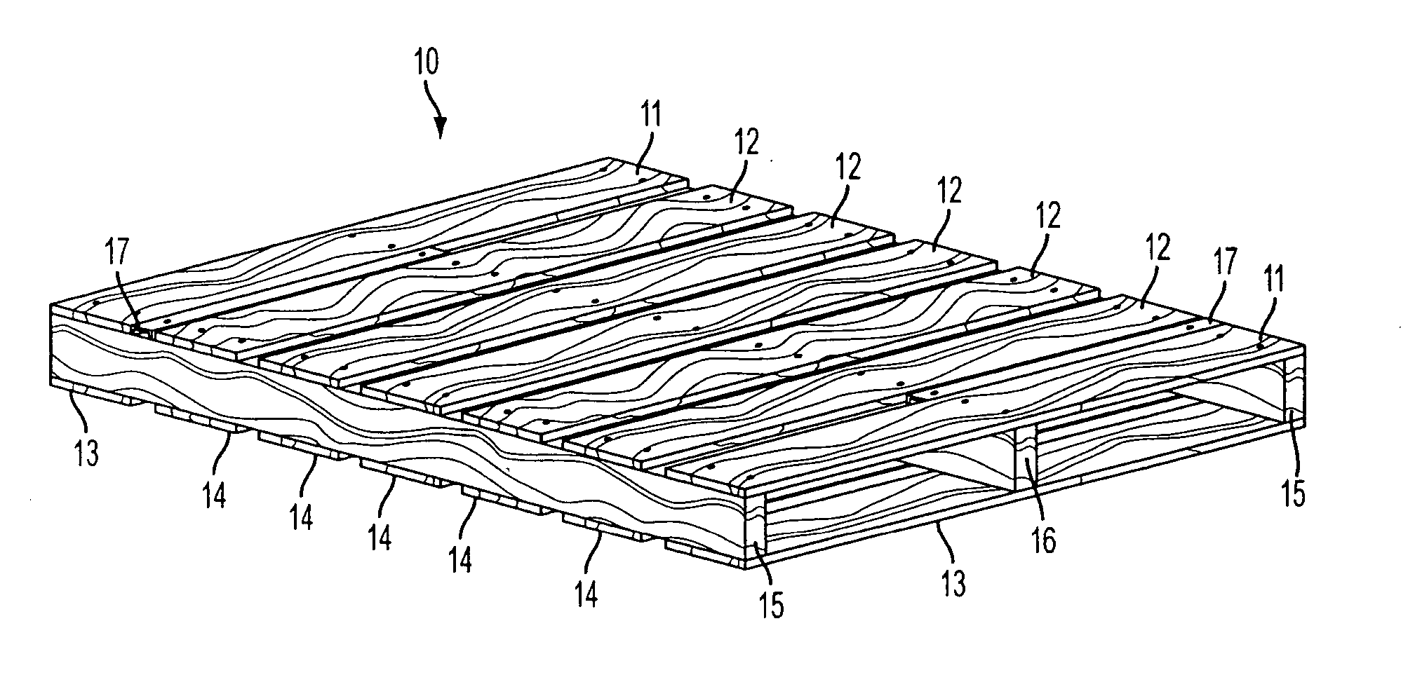 Shipping pallet equipped with a non-structural member carrying a readable device