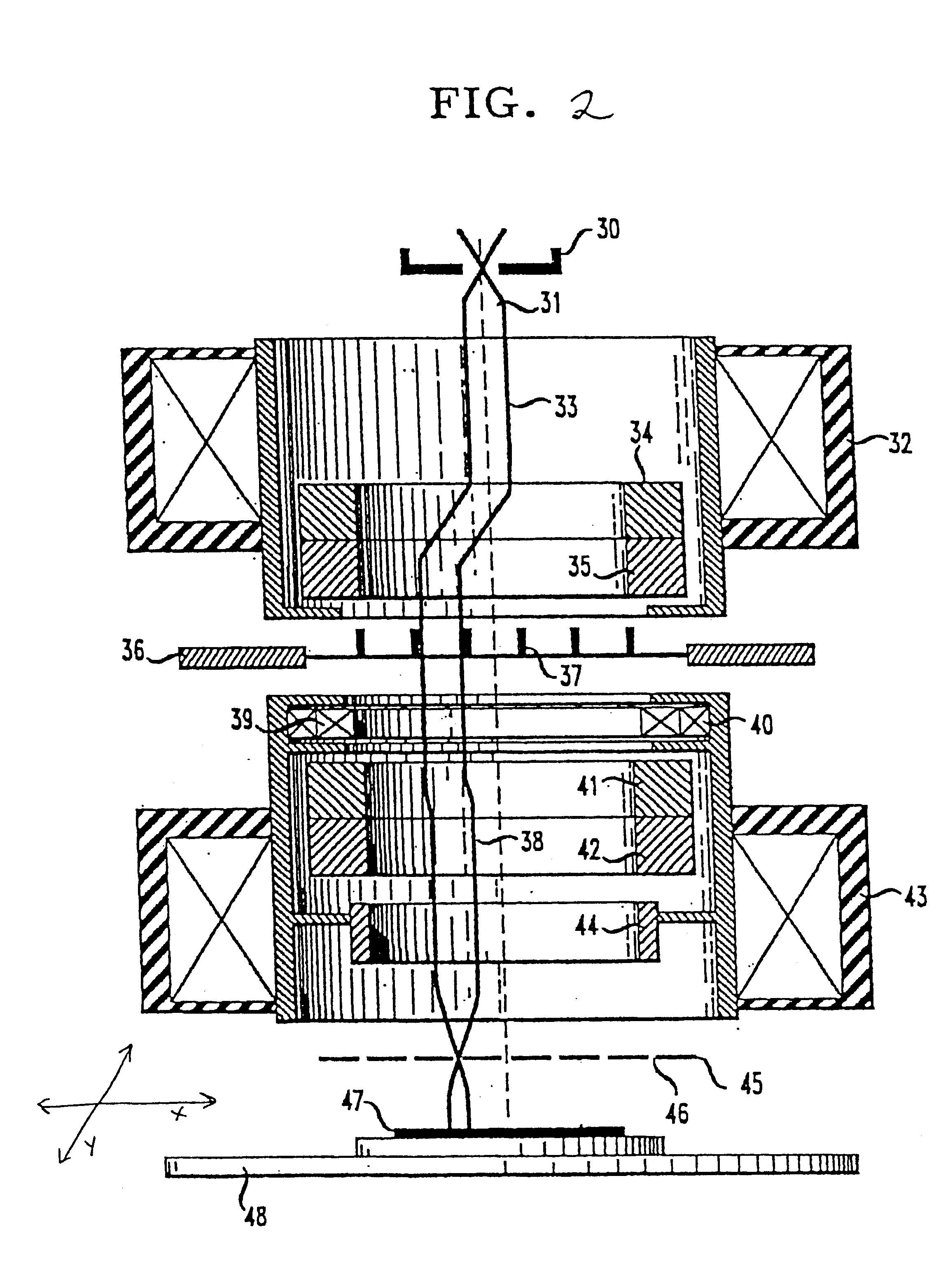 Electron beam lithography apparatus focused through spherical aberration introduction