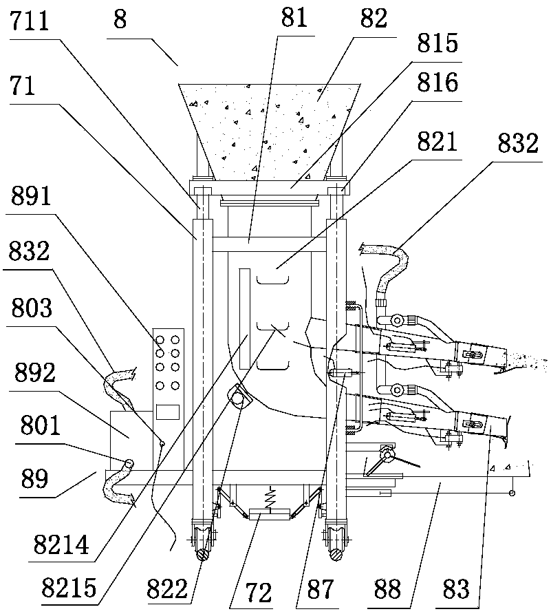 Feeding machine with barometric columns and lift-drop control mechanism