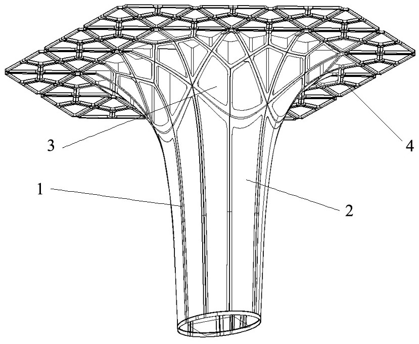 Columnar hyperbolic mirror surface support system and construction method thereof