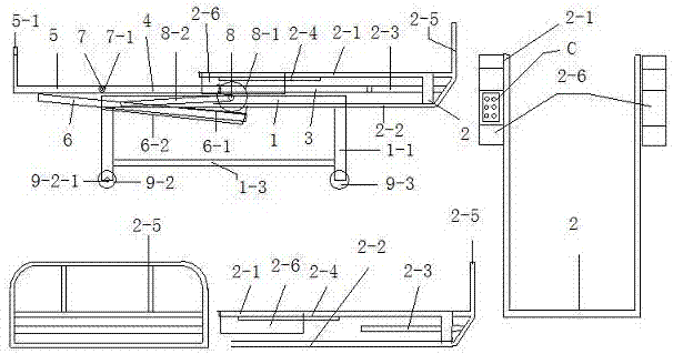 Electric one-hand self-service safe standing-sitting massage bowel-relief-assisting moving bed capable of cleaning after bowel relief