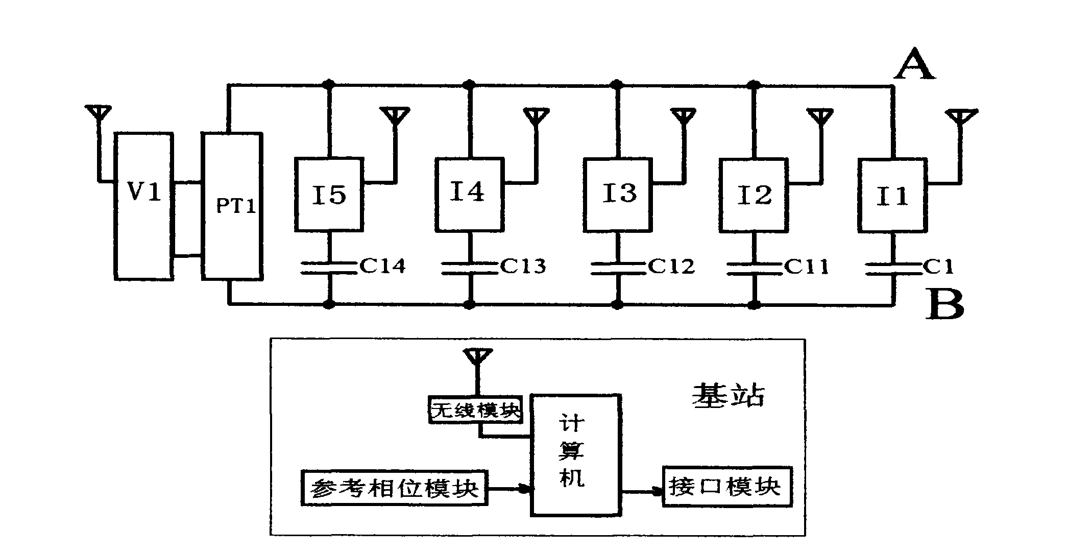 Transformer substation capacitor on-line monitoring method and device based on wireless mode
