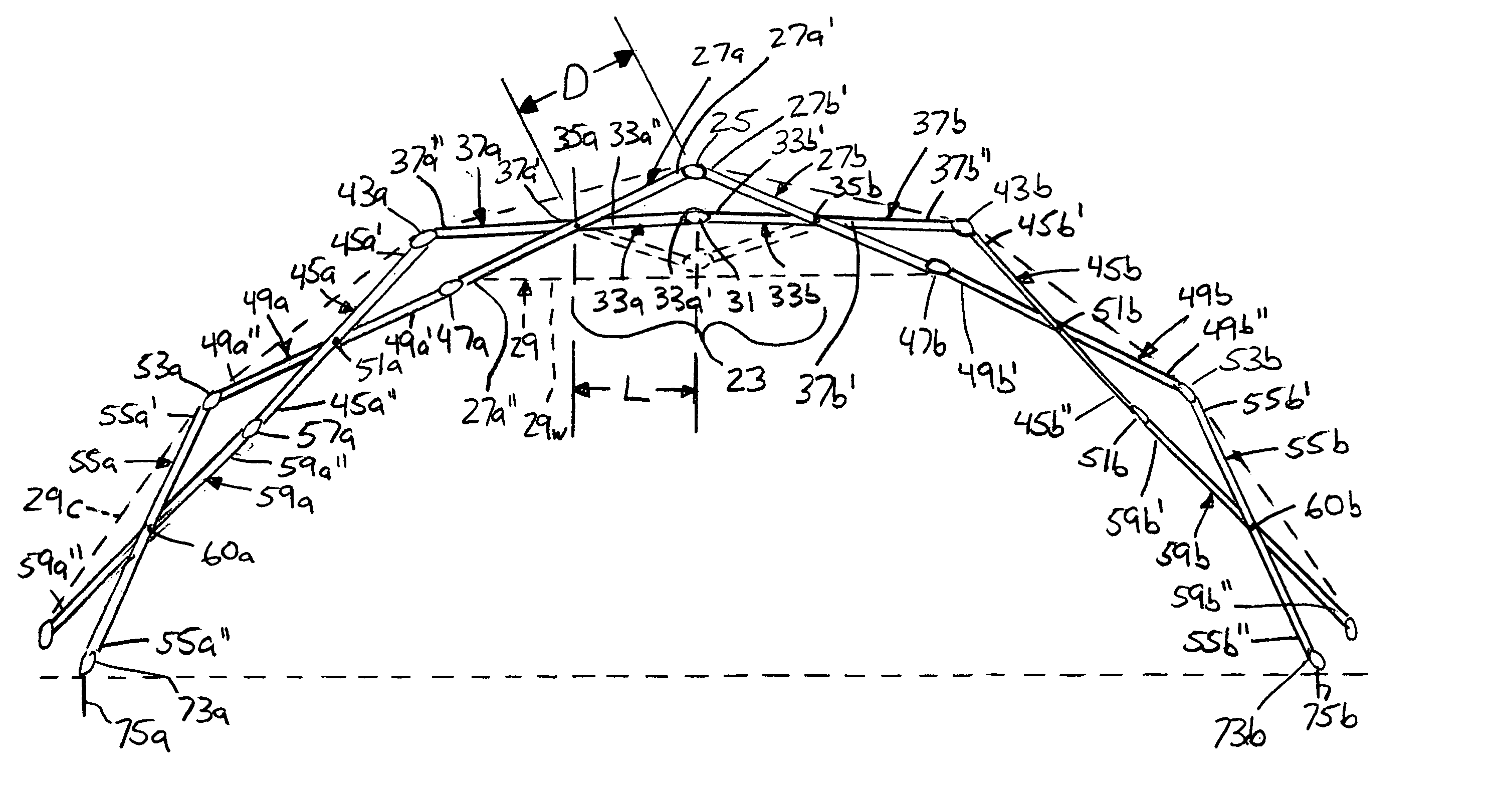 Collapsible structure with self-locking mechanism and method of erecting a collapsible structure