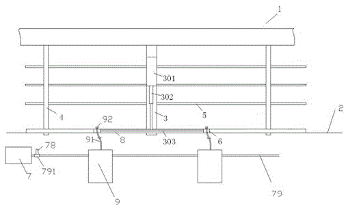 Pneumatically lifted municipal bridge guardrail cleaning device and its application method