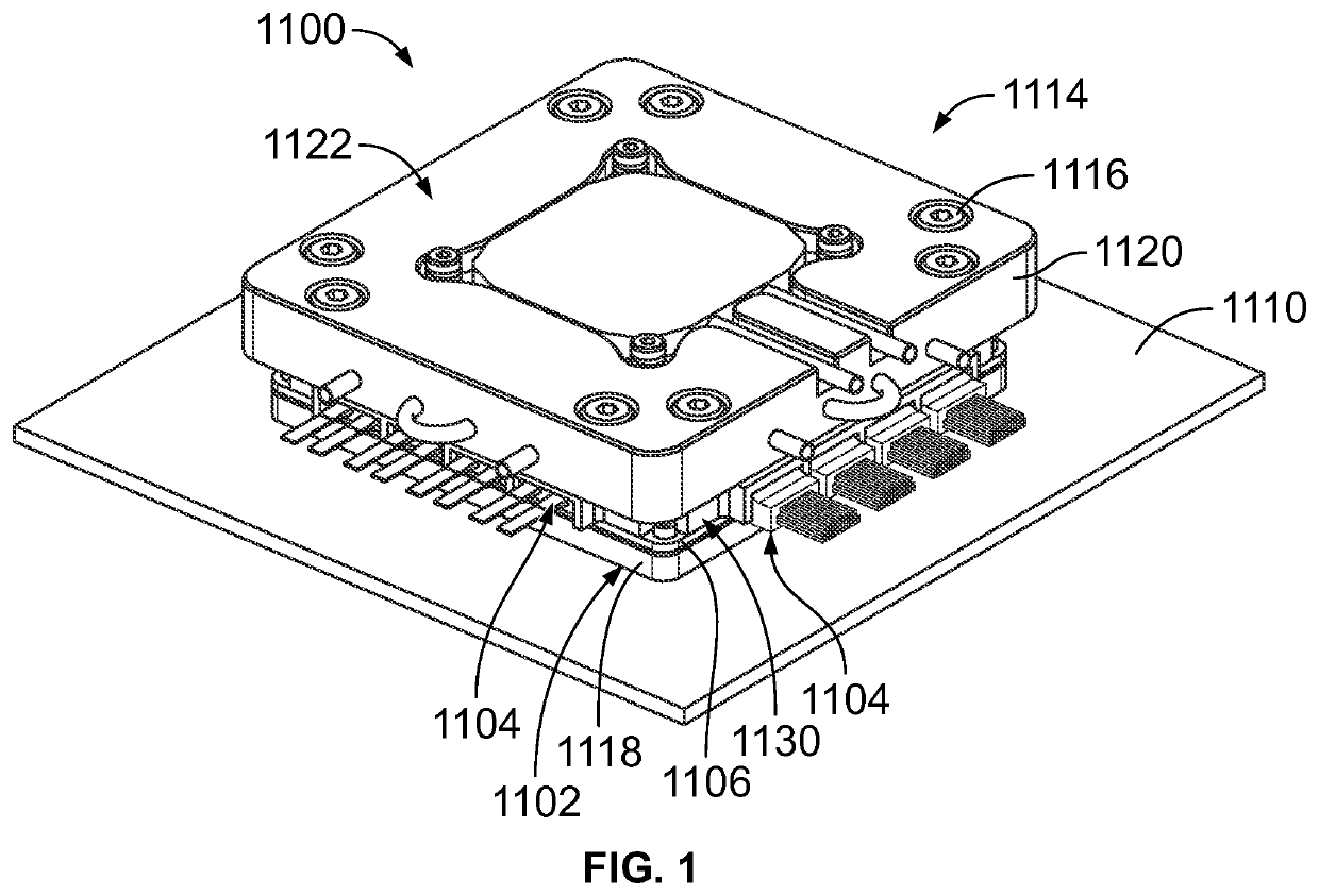Electronic assembly including a compression assembly for cable connector modules
