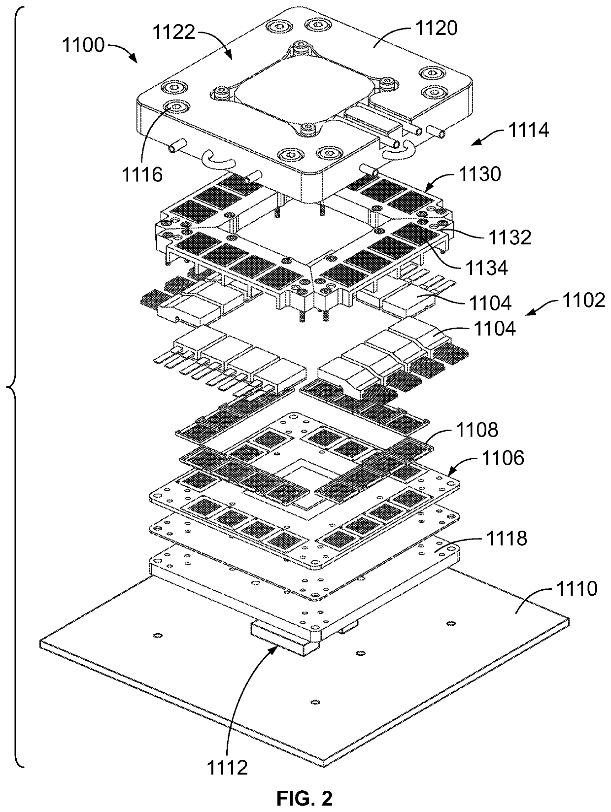 Electronic assembly including a compression assembly for cable connector modules