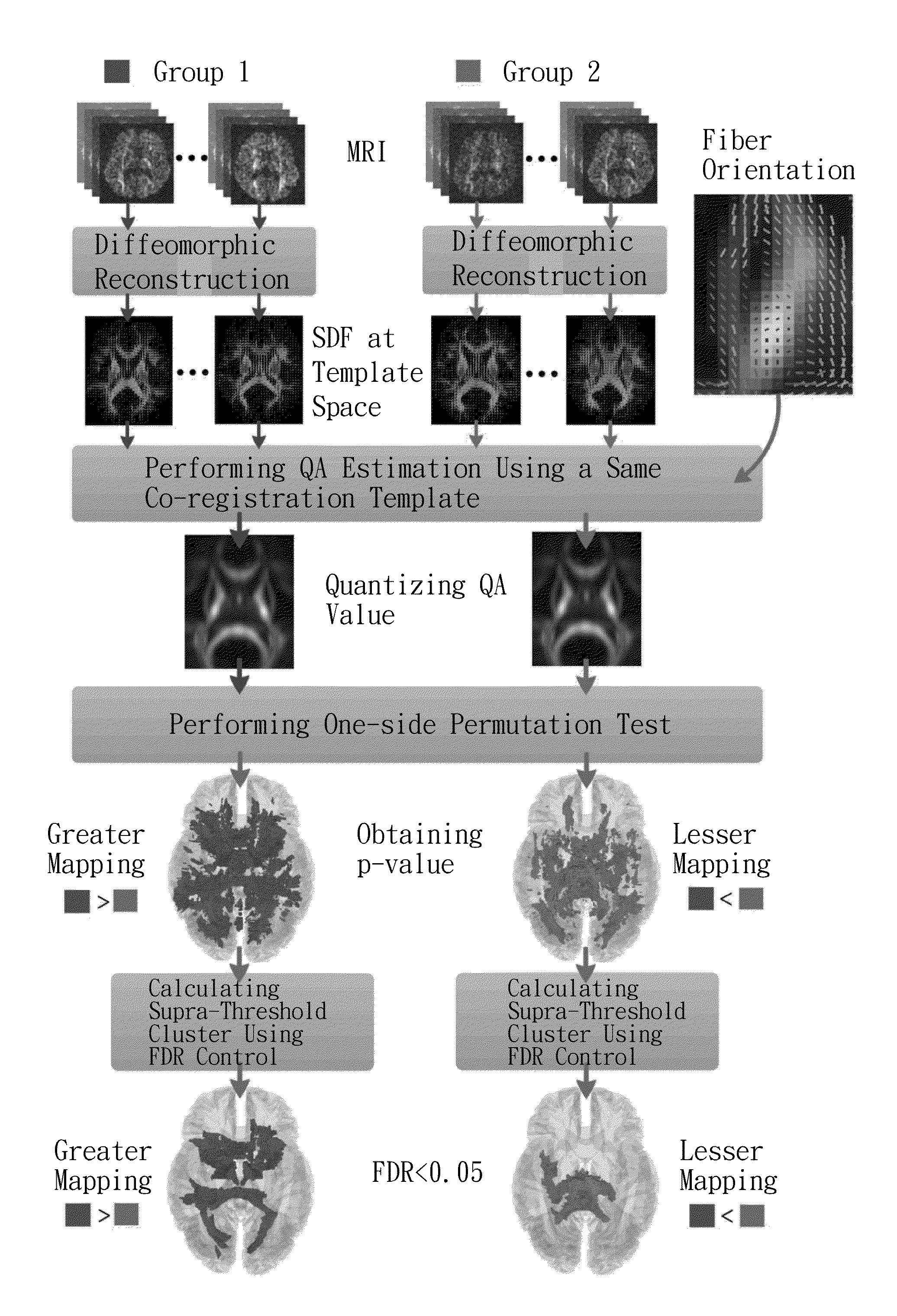 Voxel-based transformation method for transforming diffusion MRI data and groups test method using the same