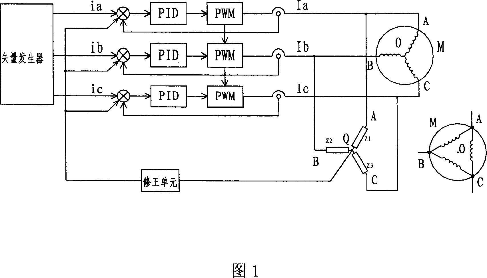 AC motor three-phase current smoothing control device