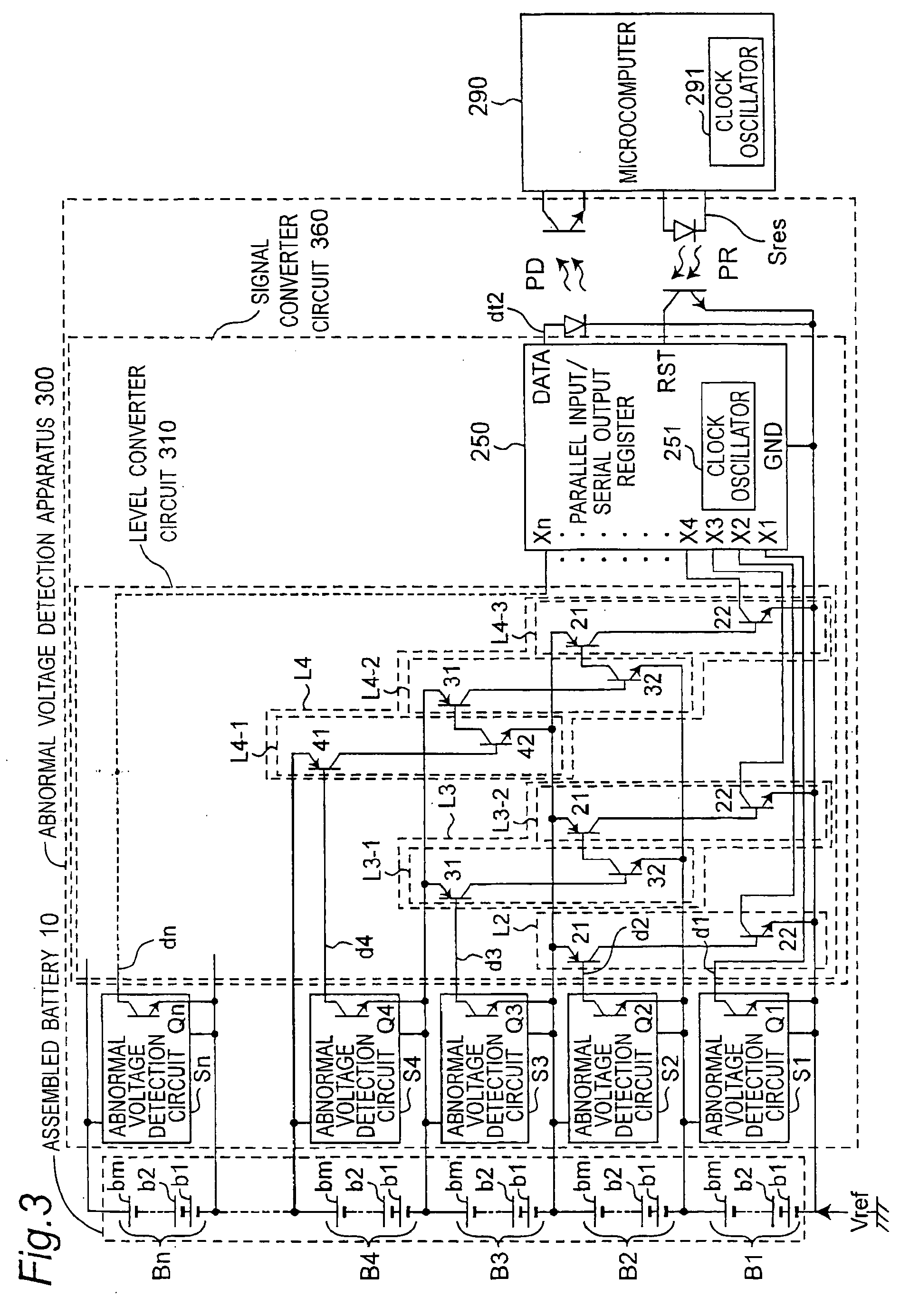 Abnormal voltage detection apparatus for detecting voltage abnormality in assembled batterey