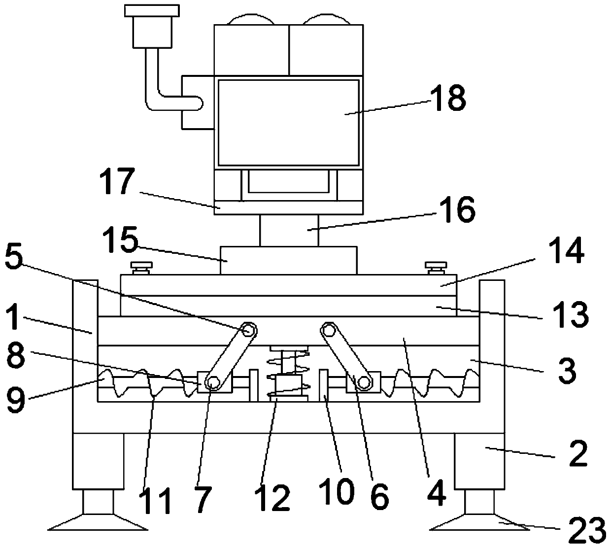 Diesel engine with base provided with a shock absorber and installation method of diesel engine