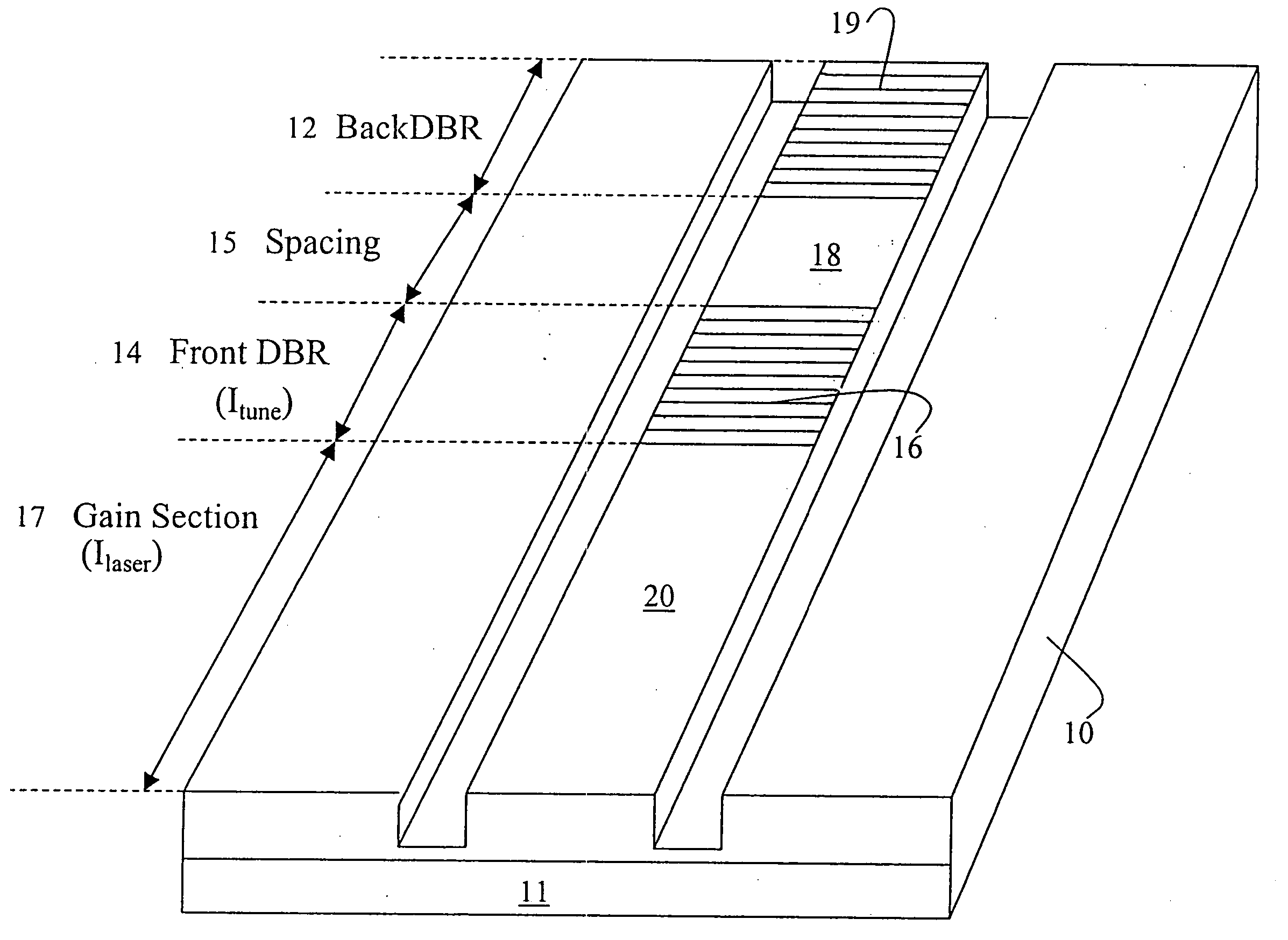 Current biased dual DBR grating semiconductor laser