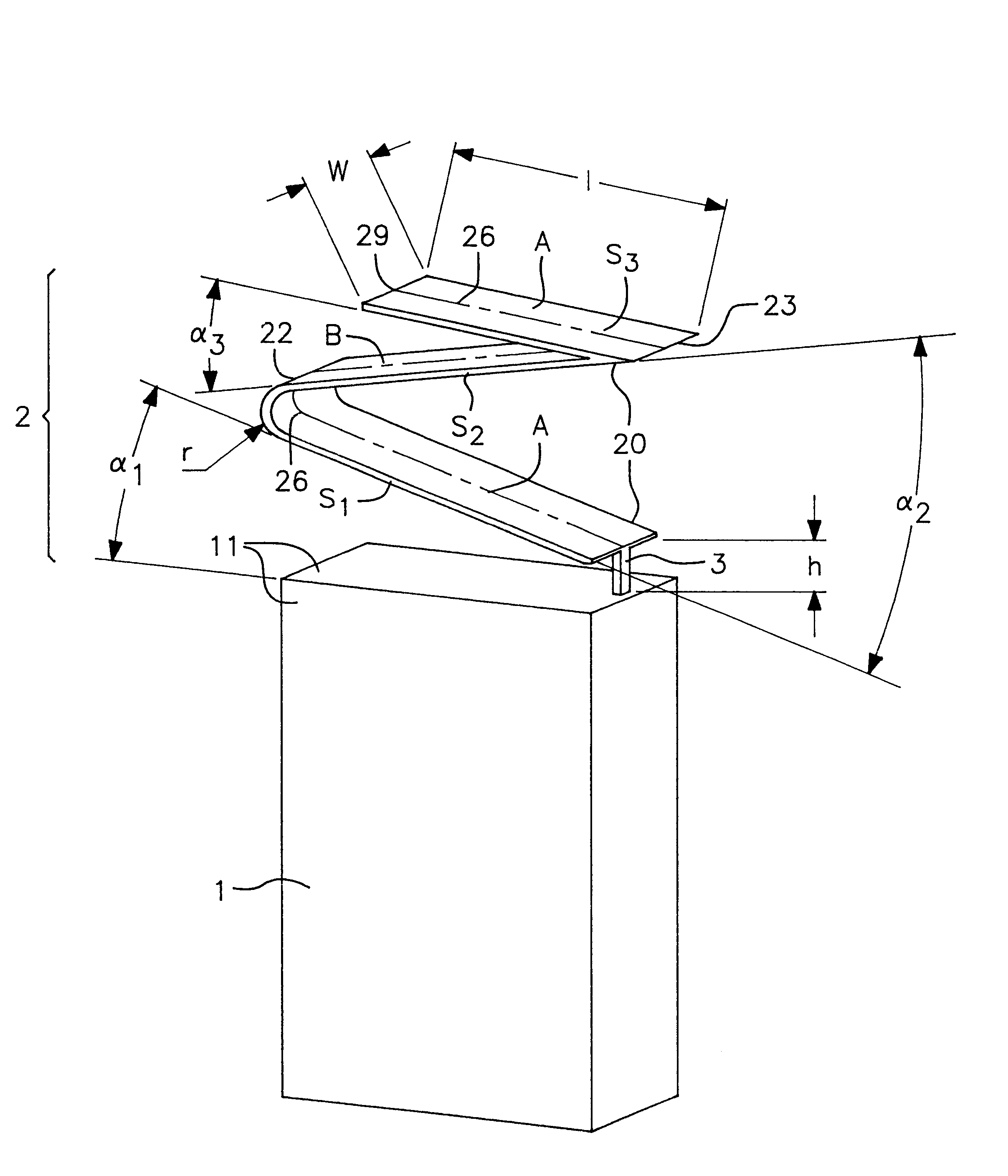 Wide band antenna means incorporating a radiating structure having a band form