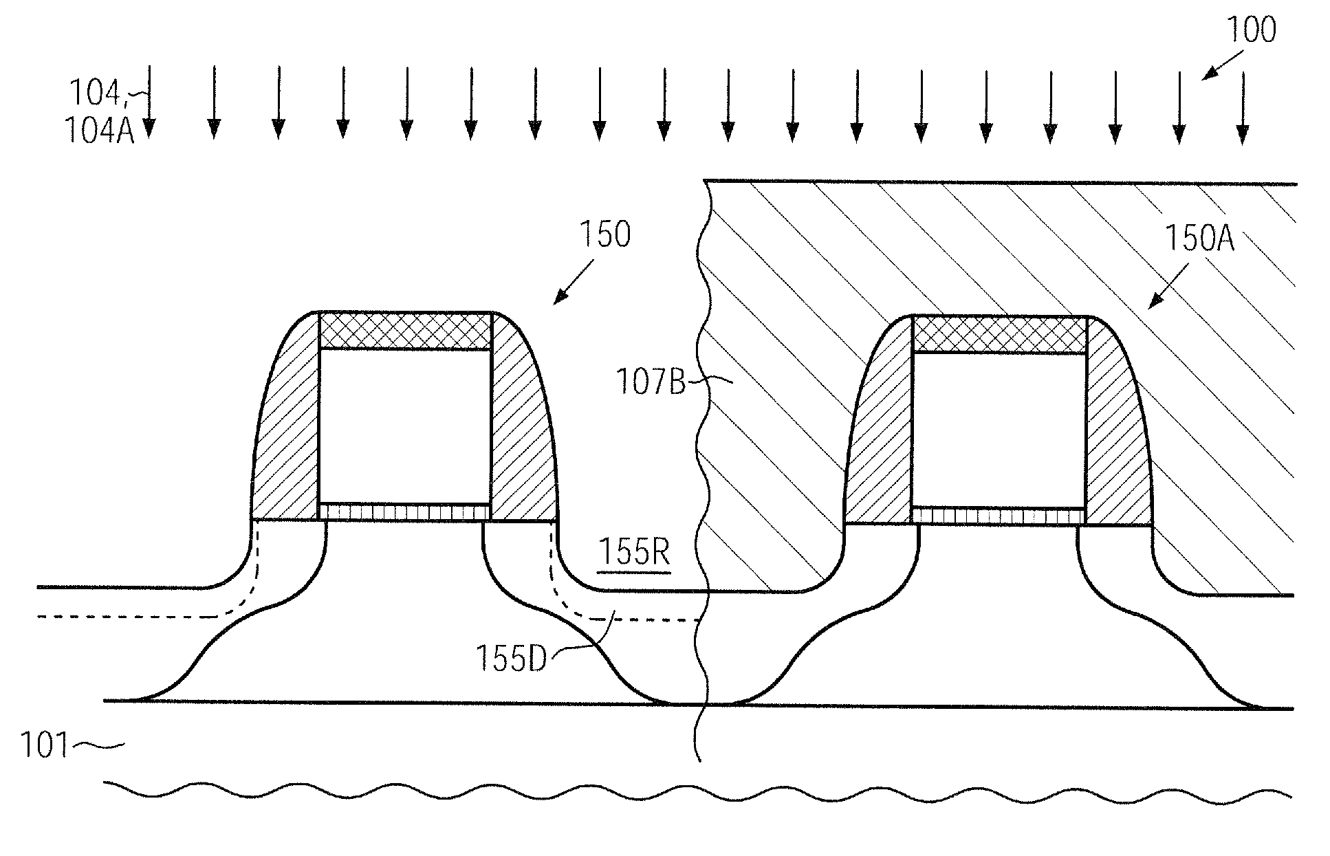 CMOS device comprising mos transistors with recessed drain and source areas and non-conformal metal silicide regions