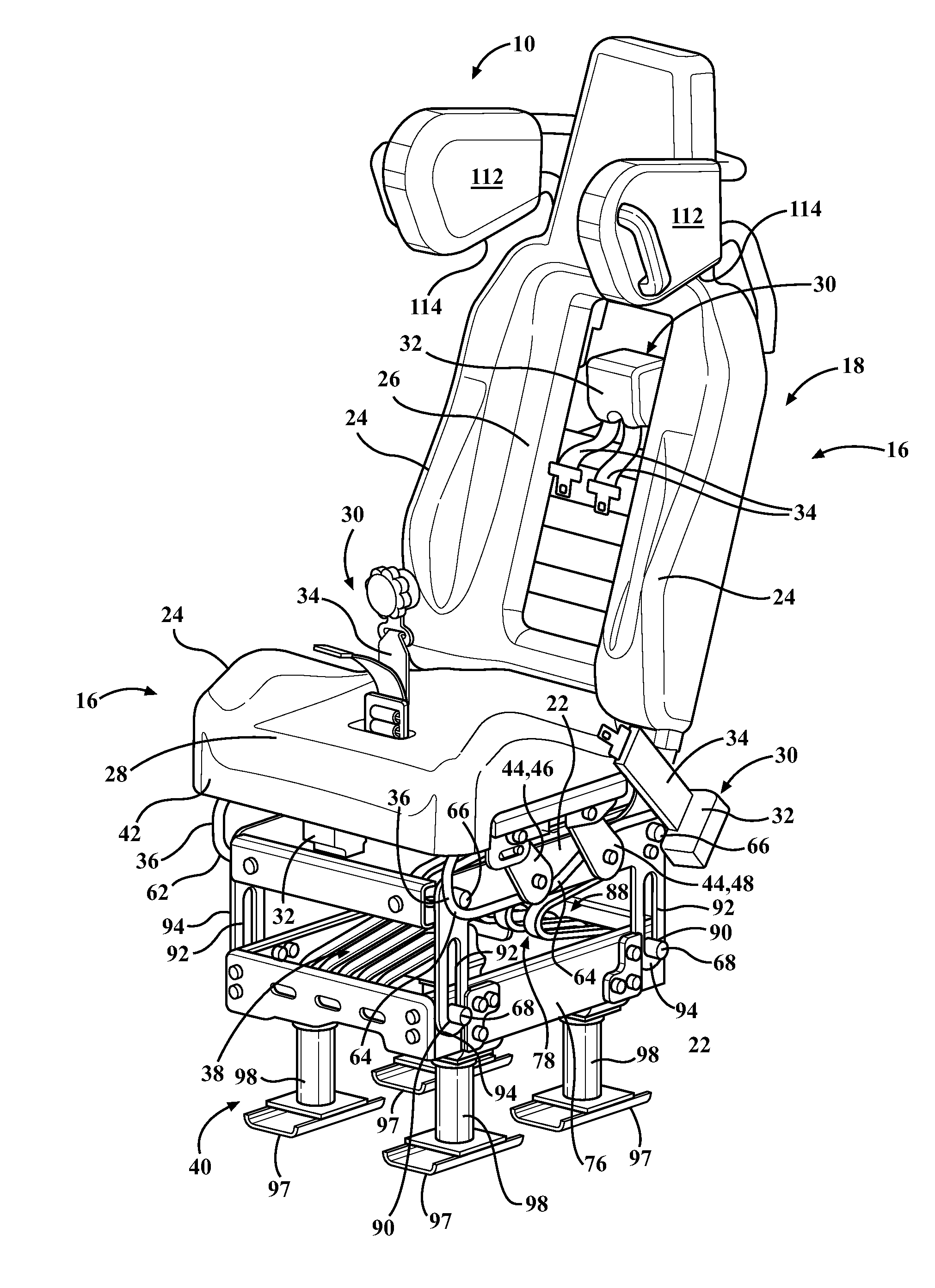 Energy absorbing device for a seat of a vehicle