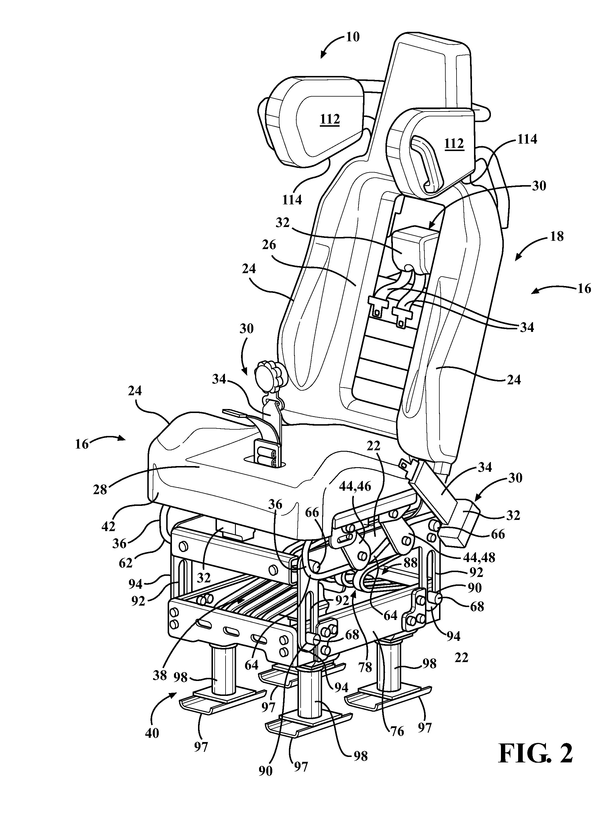 Energy absorbing device for a seat of a vehicle