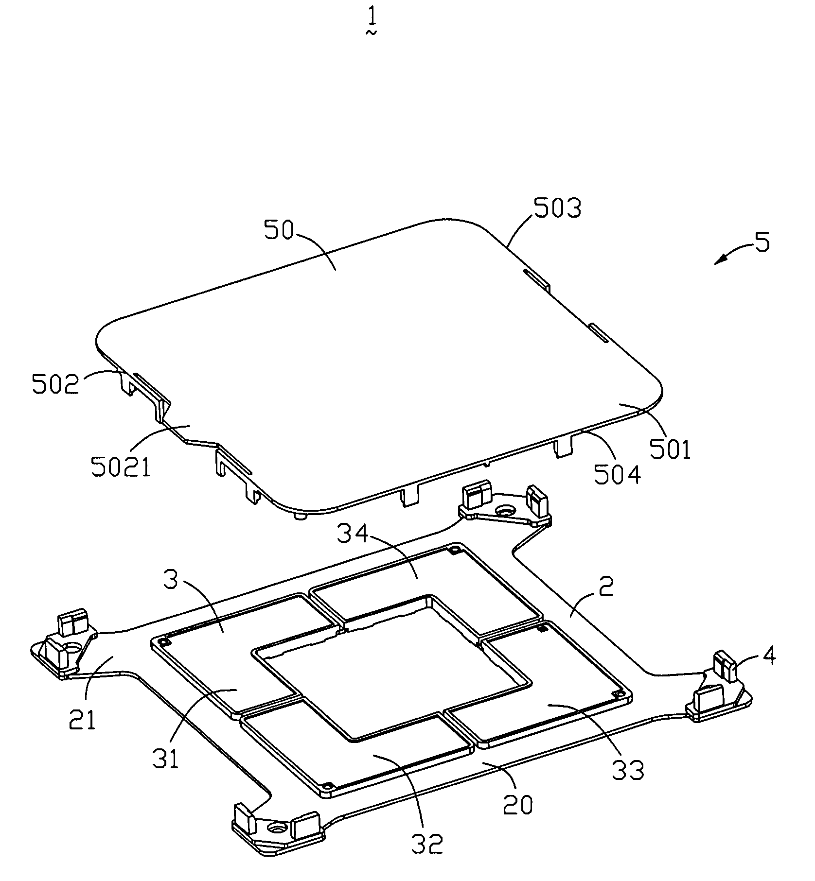 Land grid array connector assembly with pick up cap