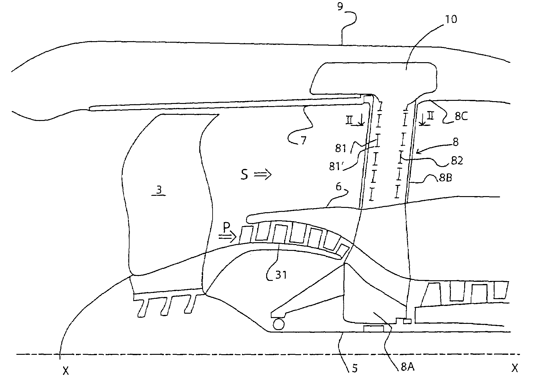 Acoustic flow straightener for turbojet engine fan casing