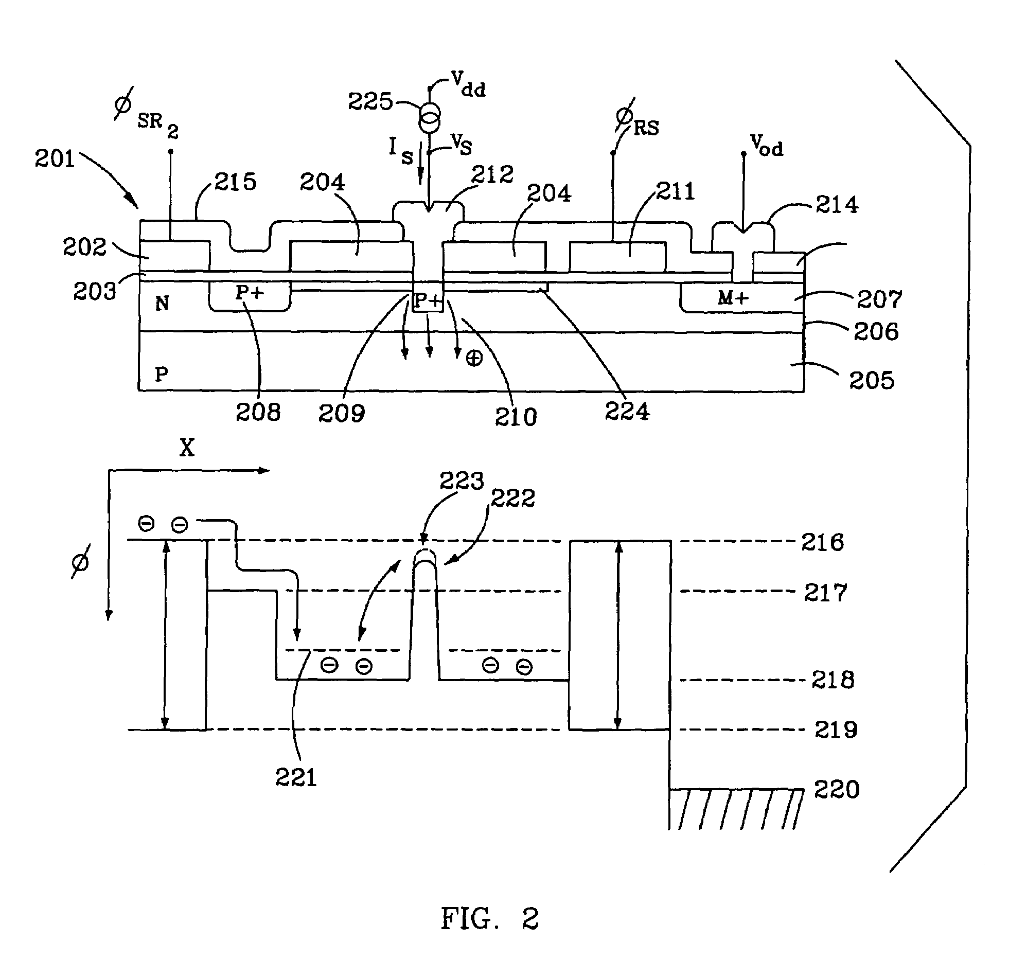 Gated vertical punch through device used as a high performance charge detection amplifier