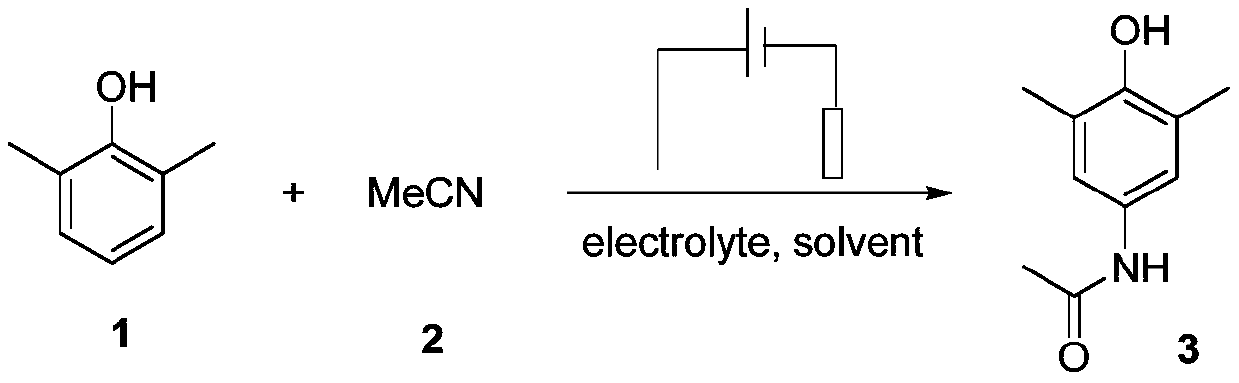 A kind of electrochemical preparation method of n-(3,5-dimethyl-4-hydroxyphenyl) acetamide